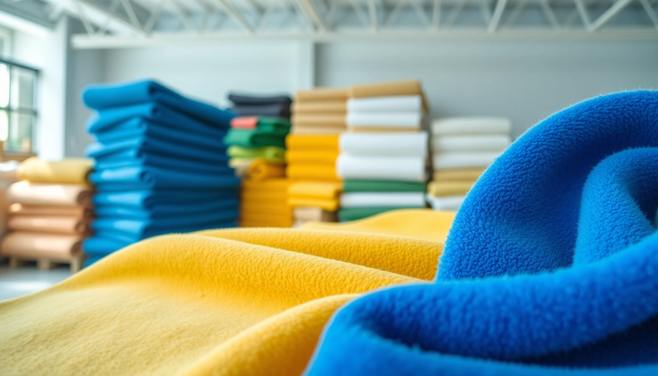 Fleece stoffen van hoge kwaliteit met diverse texturen in een showroom.